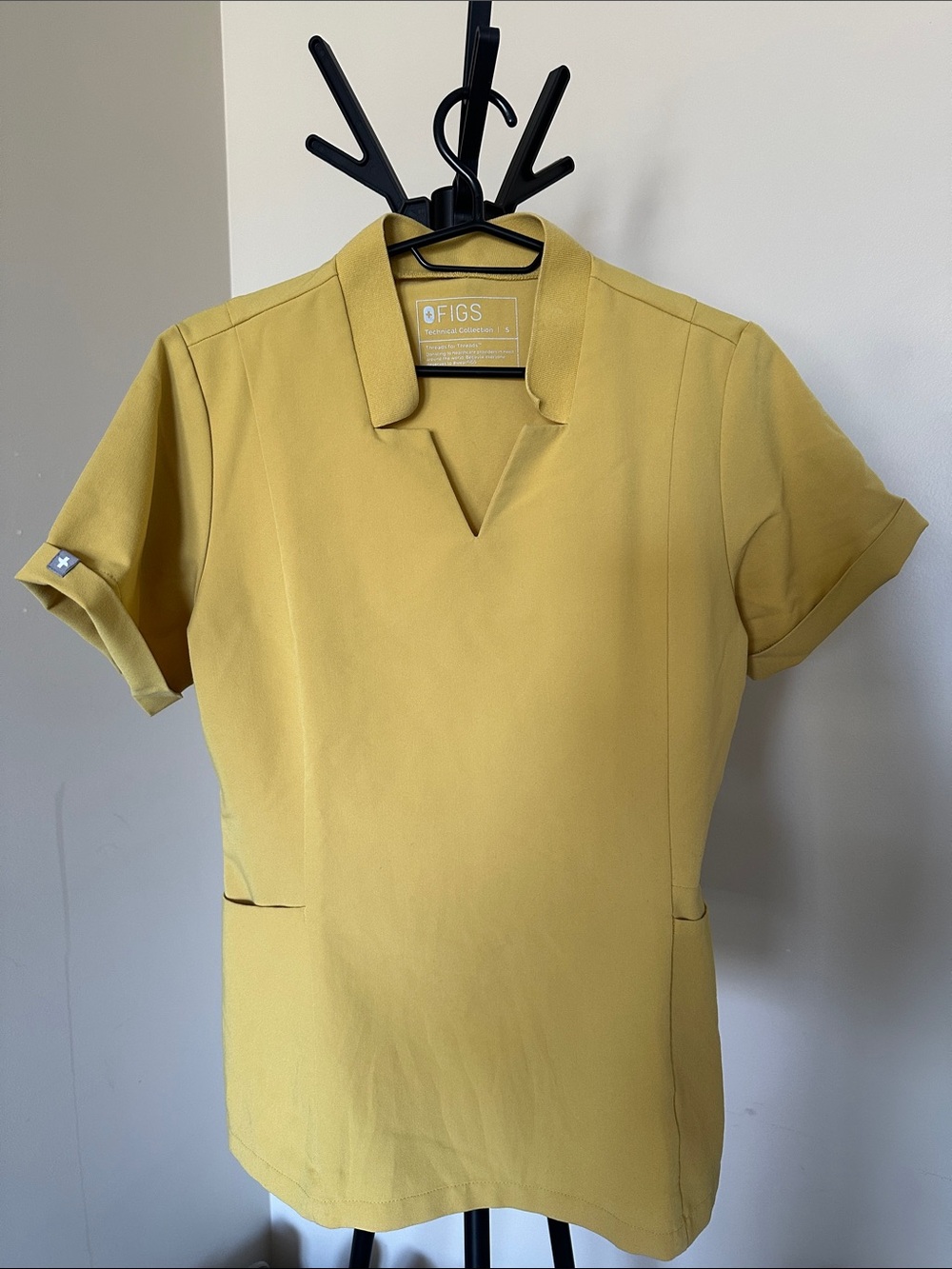 Figs Mustard Medical Scrub Top with Notch V-Neck